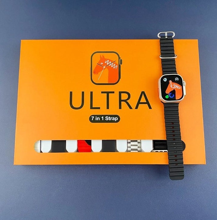 7 in 1 Ultra Smart Watch – 2.0" LCD, Bluetooth Calling, Wireless Charging | 7 Premium Straps & Full Health Tracking