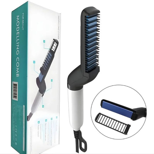 Hair & Beard Straightener Comb for Men – Quick Heat Electric Styling Brush