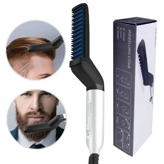 Hair & Beard Straightener Comb for Men – Quick Heat Electric Styling Brush