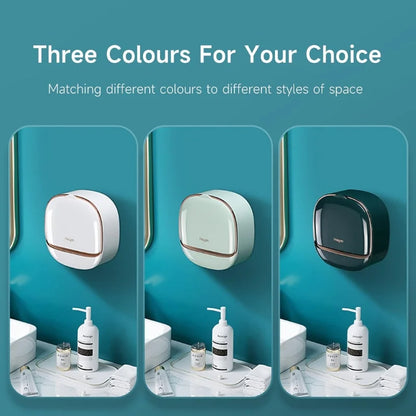 Wall Mounted Soap Holder with Lid – Self Adhesive Drain Tray