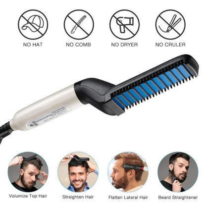 Hair & Beard Straightener Comb for Men – Quick Heat Electric Styling Brush