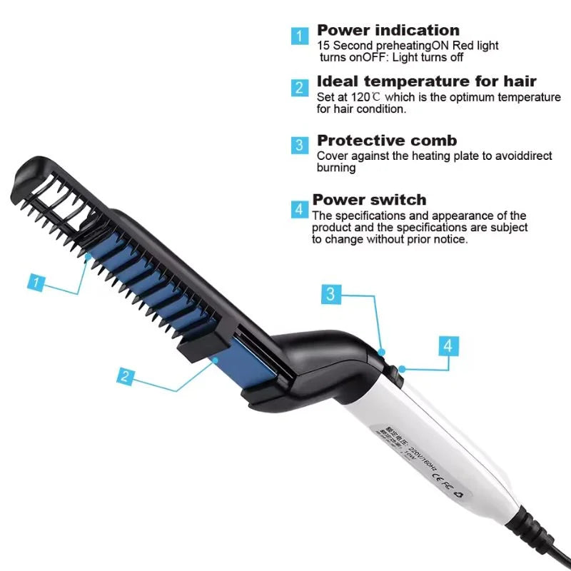 Hair & Beard Straightener Comb for Men – Quick Heat Electric Styling Brush