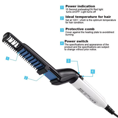 Hair & Beard Straightener Comb for Men – Quick Heat Electric Styling Brush