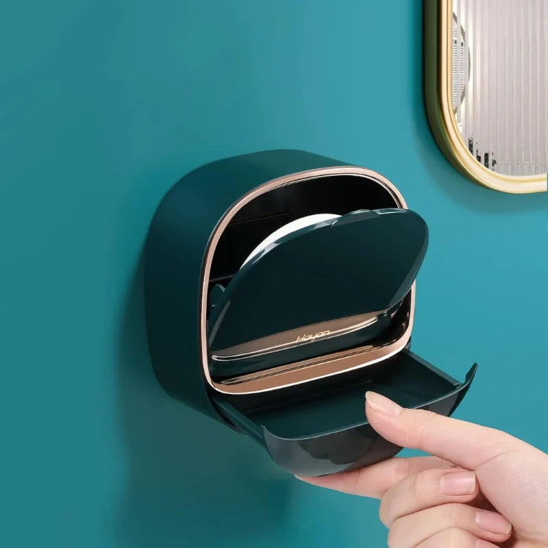 Wall Mounted Soap Holder with Lid – Self Adhesive Drain Tray