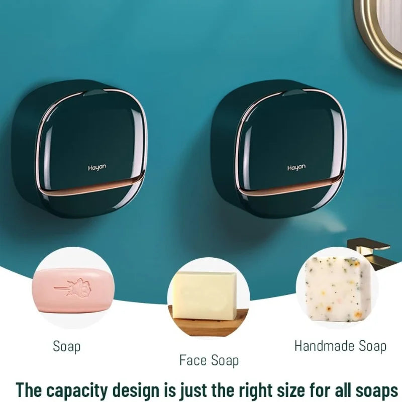 Wall Mounted Soap Holder with Lid – Self Adhesive Drain Tray